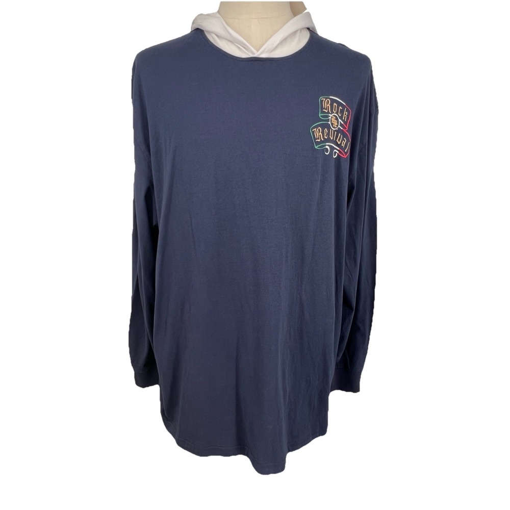 NEW‎ Rock Revival Pull Over Hoodie Men's Big Man 3X Blue Hooded Spell Out